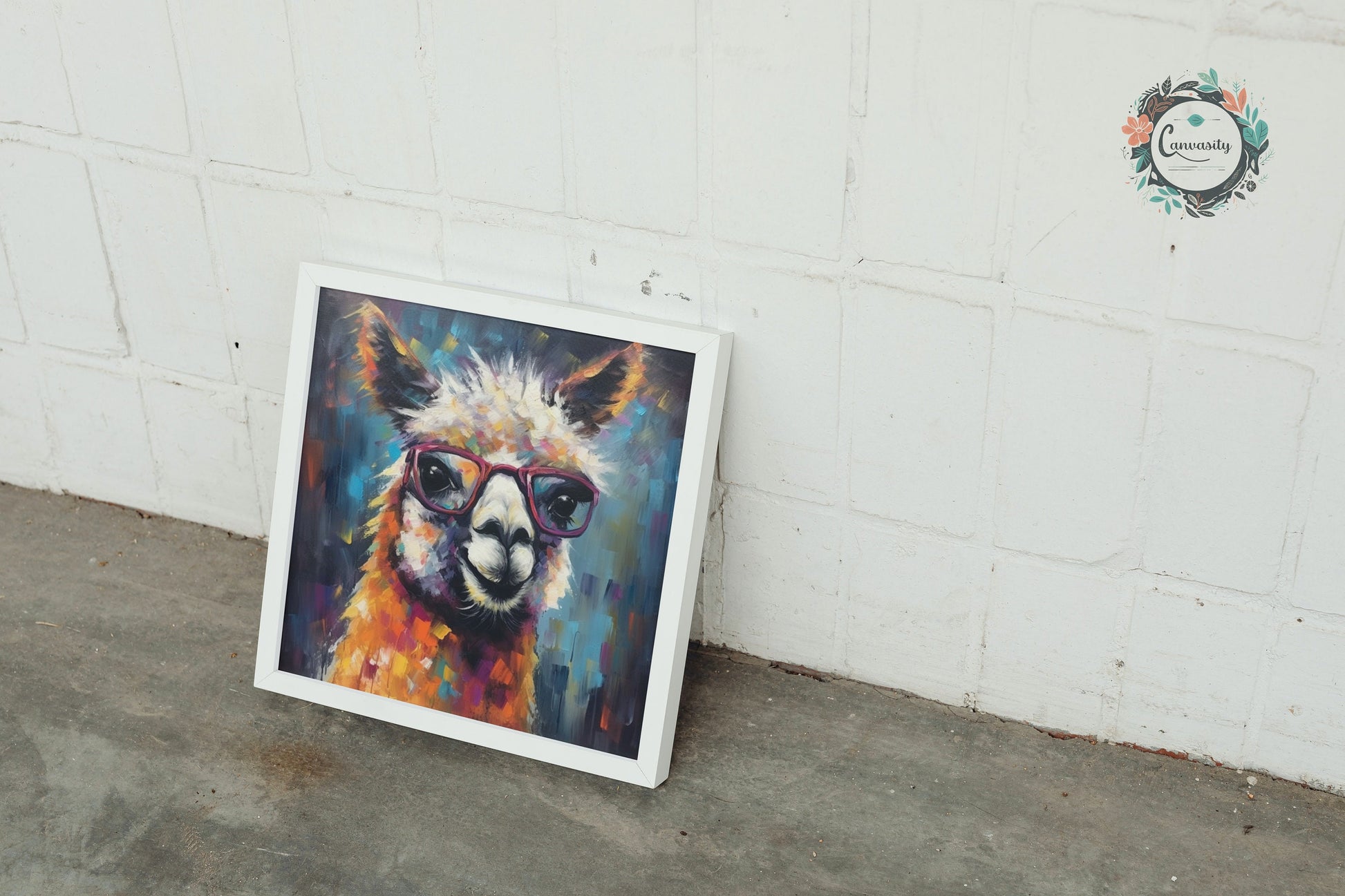 Colorful Llama with Gasses - Multicolor Unframed Premium Painting Poster Print - Animal Wall Art, Funny Farm Decor, Farmer Gift, Rainbow - CanvasityCrafts - Free Shipping