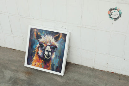 Colorful Llama with Gasses - Multicolor Unframed Premium Painting Poster Print - Animal Wall Art, Funny Farm Decor, Farmer Gift, Rainbow - CanvasityCrafts - Free Shipping