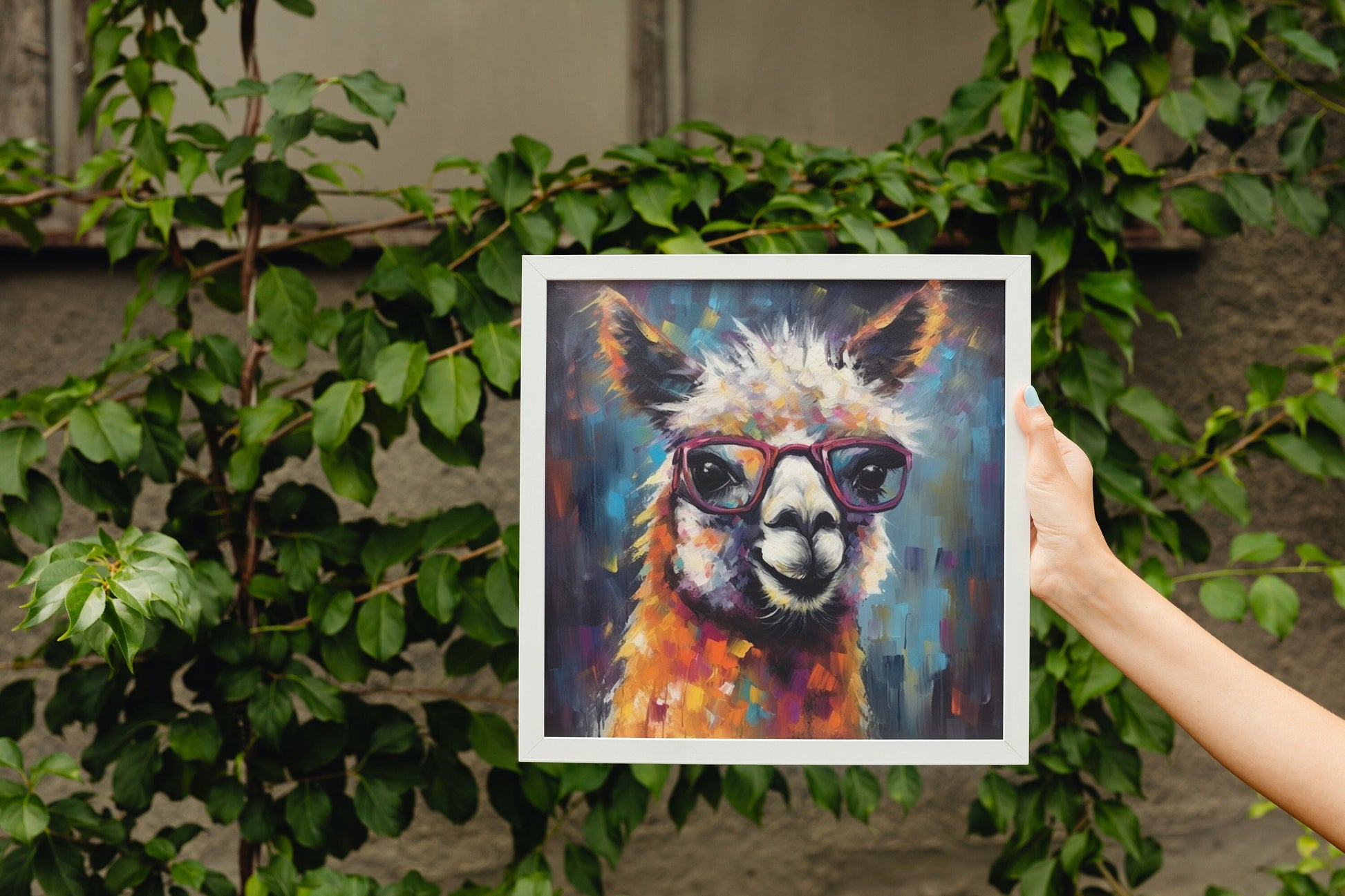 Colorful Llama with Gasses - Multicolor Unframed Premium Painting Poster Print - Animal Wall Art, Funny Farm Decor, Farmer Gift, Rainbow - CanvasityCrafts - Free Shipping