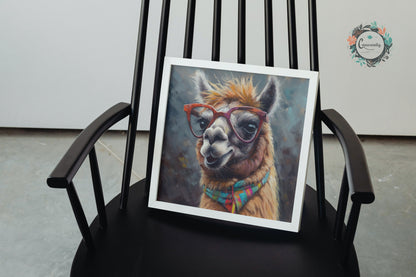 Adorable Llama with Gasses - Multicolor Unframed Premium Painting Poster Print - Animal Wall Art, Funny Farm Decor, Colorful Farmer Gift - CanvasityCrafts - Free Shipping