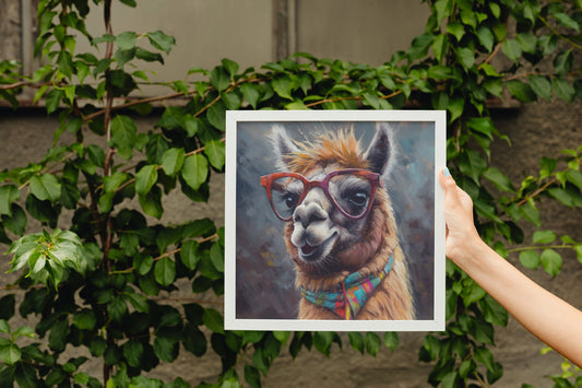 Adorable Llama with Gasses - Multicolor Unframed Premium Painting Poster Print - Animal Wall Art, Funny Farm Decor, Colorful Farmer Gift - CanvasityCrafts - Free Shipping