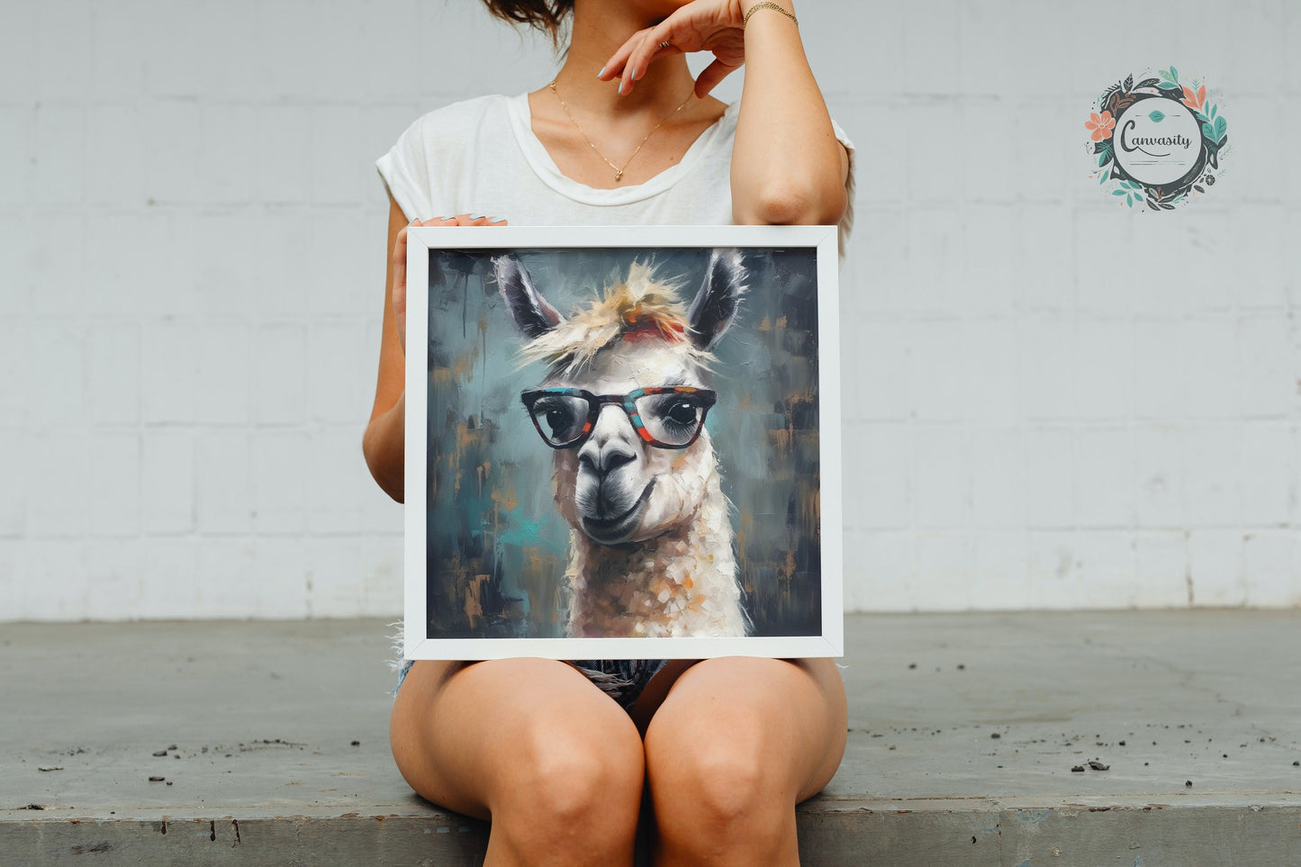 Adorable Llama with Gasses - Multicolor Unframed Premium Painting Poster Print - Animal Wall Art, Funny Farm Decor, Colorful Farmer Gift - CanvasityCrafts - Free Shipping