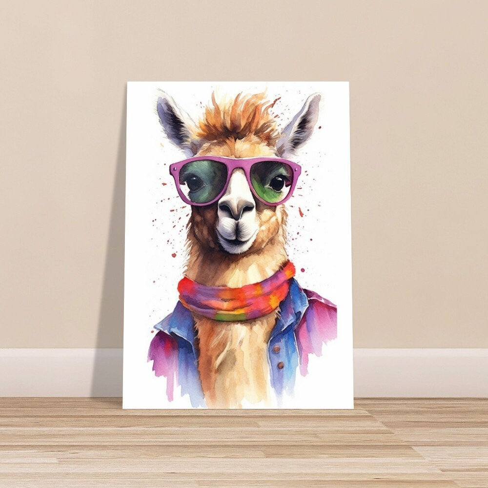 Colorful Llama with Glasses - Multicolor Unframed Premium Painting Poster Print - Animal Wall Art, Funny Farm Decor, Colourful Farmer Gift - CanvasityCrafts - Free Shipping