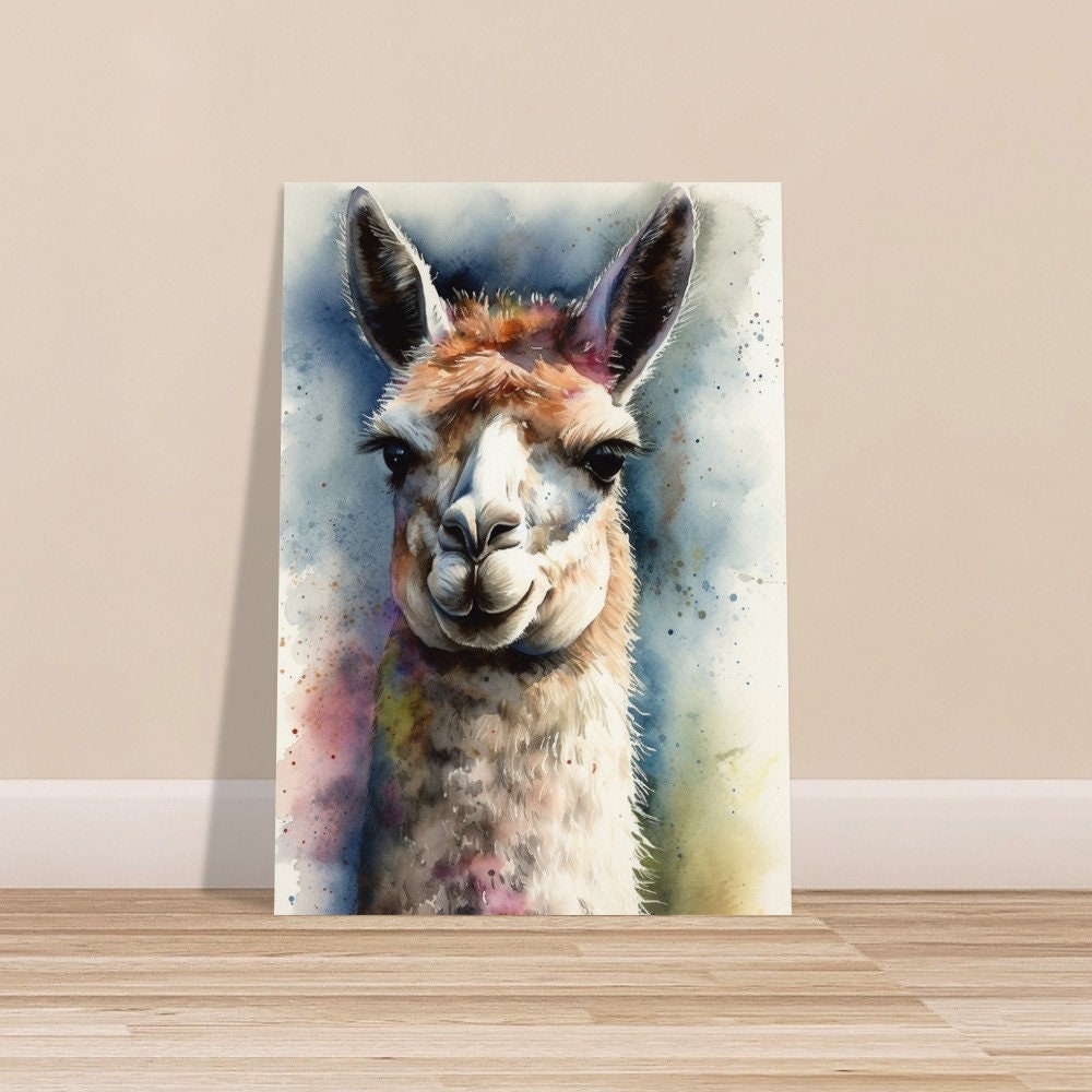 Watercolor Llama Unframed Premium Painting Poster Print - Multicolor Animal Wall Art, Funny Farm Decor, Colourful Farmer Gift - CanvasityCrafts - Free Shipping