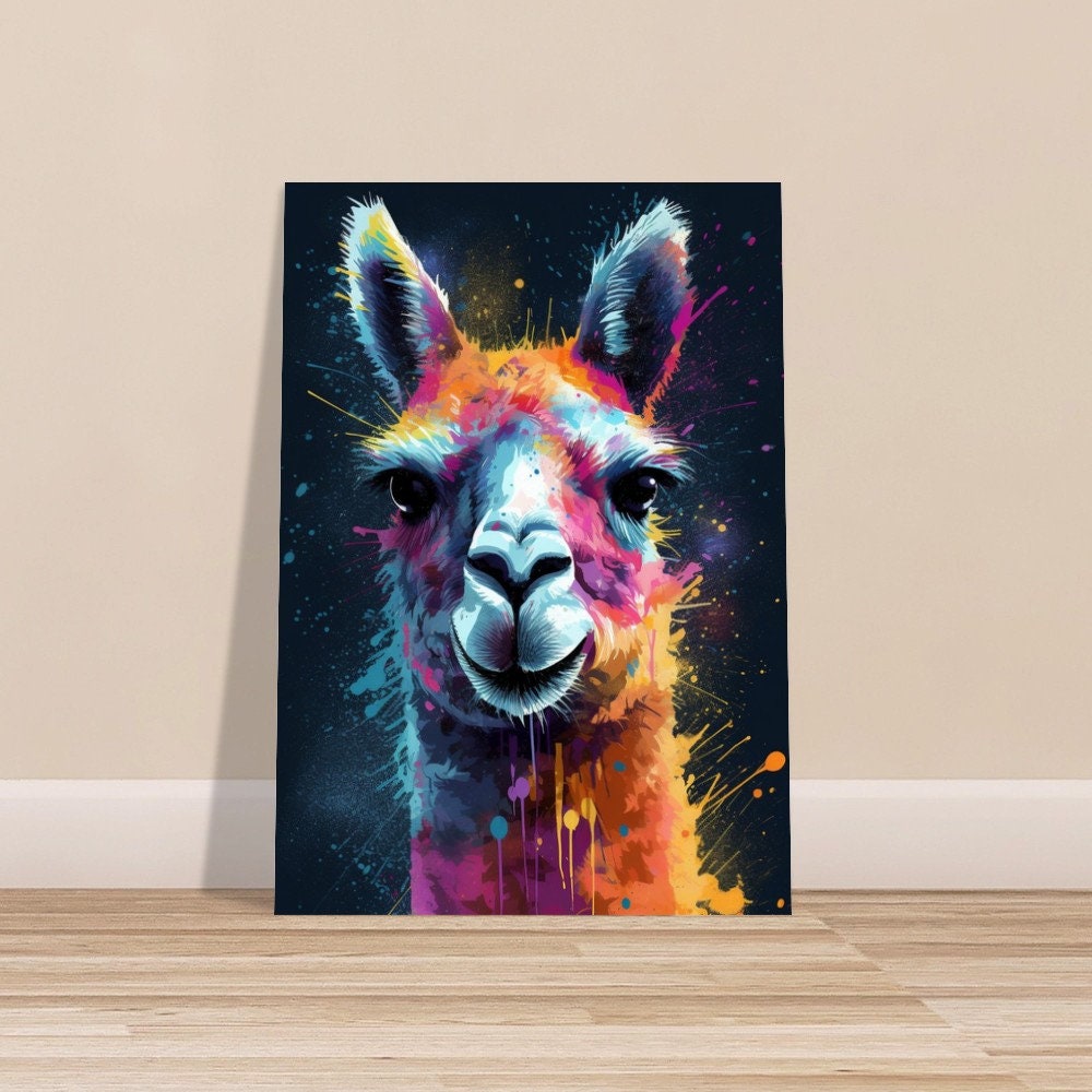 Pop Art Llama Unframed Premium Watercolor Painting Poster Print - Multicolor Animal Wall Art, Funny Farm Decor, Colourful Farmer Gift - CanvasityCrafts - Free Shipping