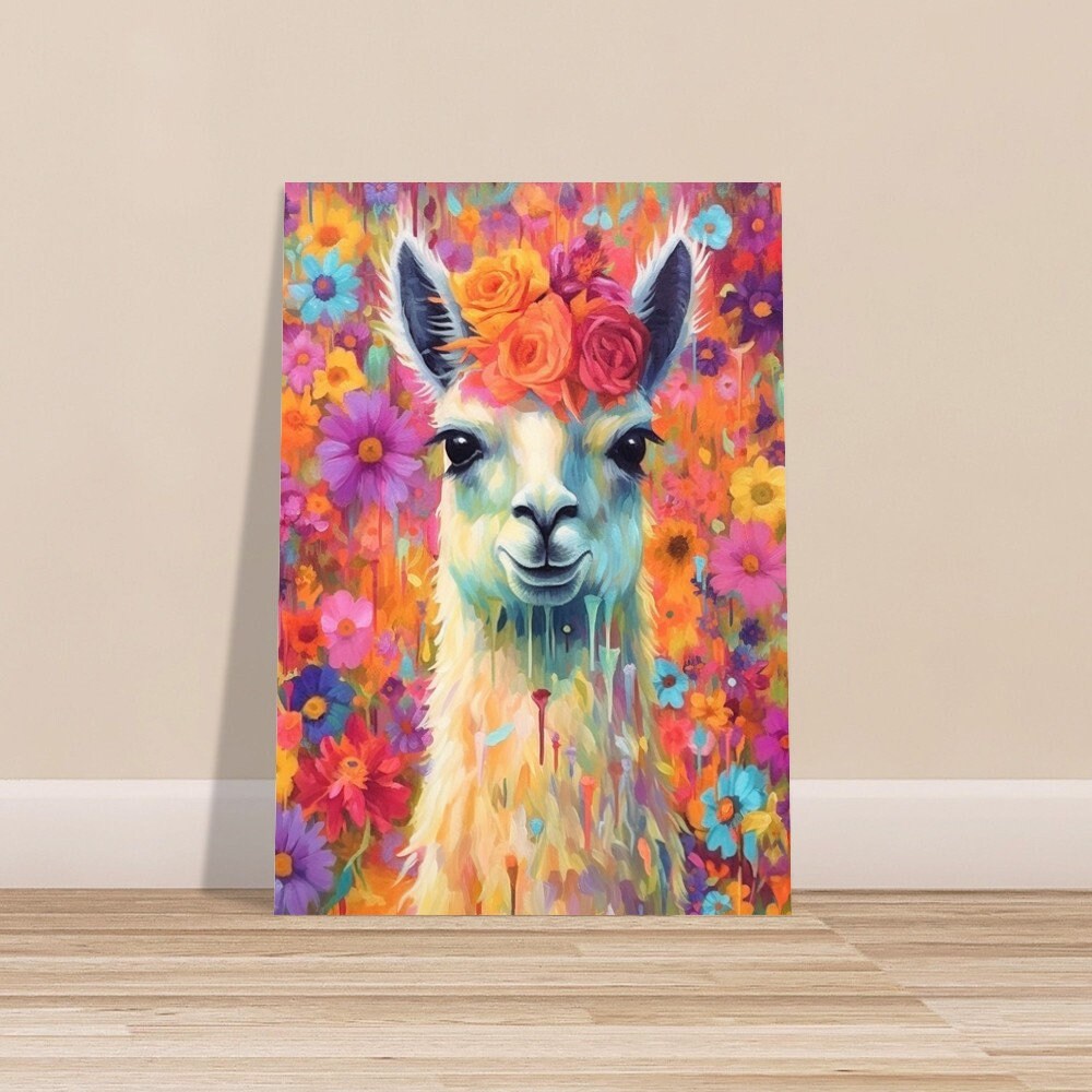 Pop Art Llama with Flowers Unframed Premium Watercolor Painting Poster Print - Multicolor Animal Wall Art, Funny Farm Decor, Farmer Gift - CanvasityCrafts - Free Shipping