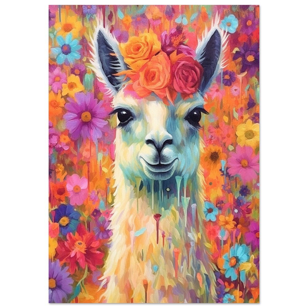 Pop Art Llama with Flowers Unframed Premium Watercolor Painting Poster Print - Multicolor Animal Wall Art, Funny Farm Decor, Farmer Gift - CanvasityCrafts - Free Shipping