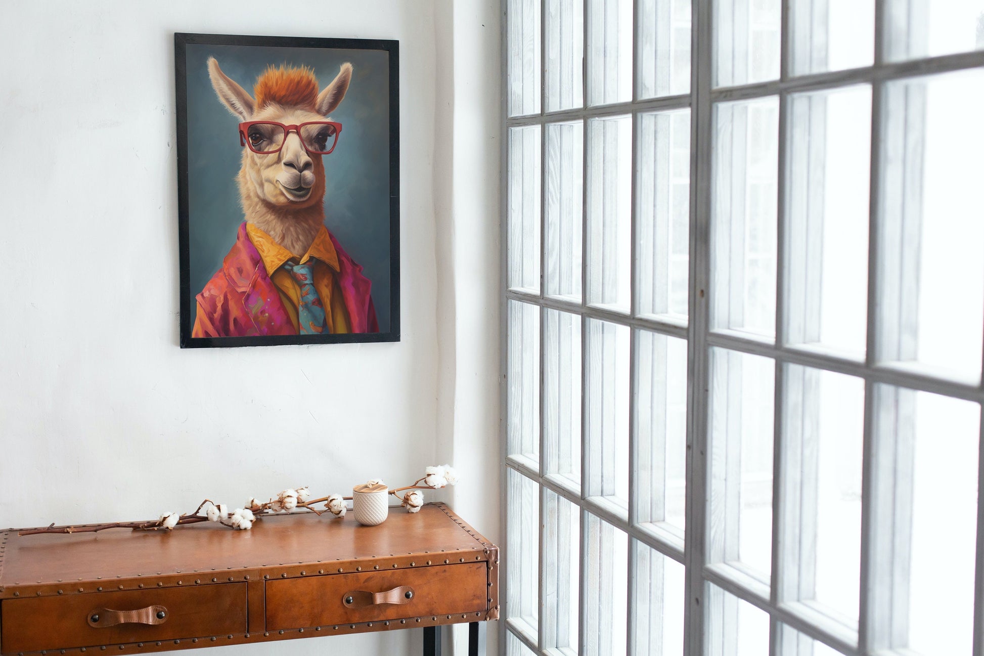 Llama Wearing Glasses & Suit Print. Unframed Premium Watercolor Painting Poster Multicolor Animal Wall Art, Funny Farm Decor, Vintage Farmer - CanvasityCrafts - Free Shipping