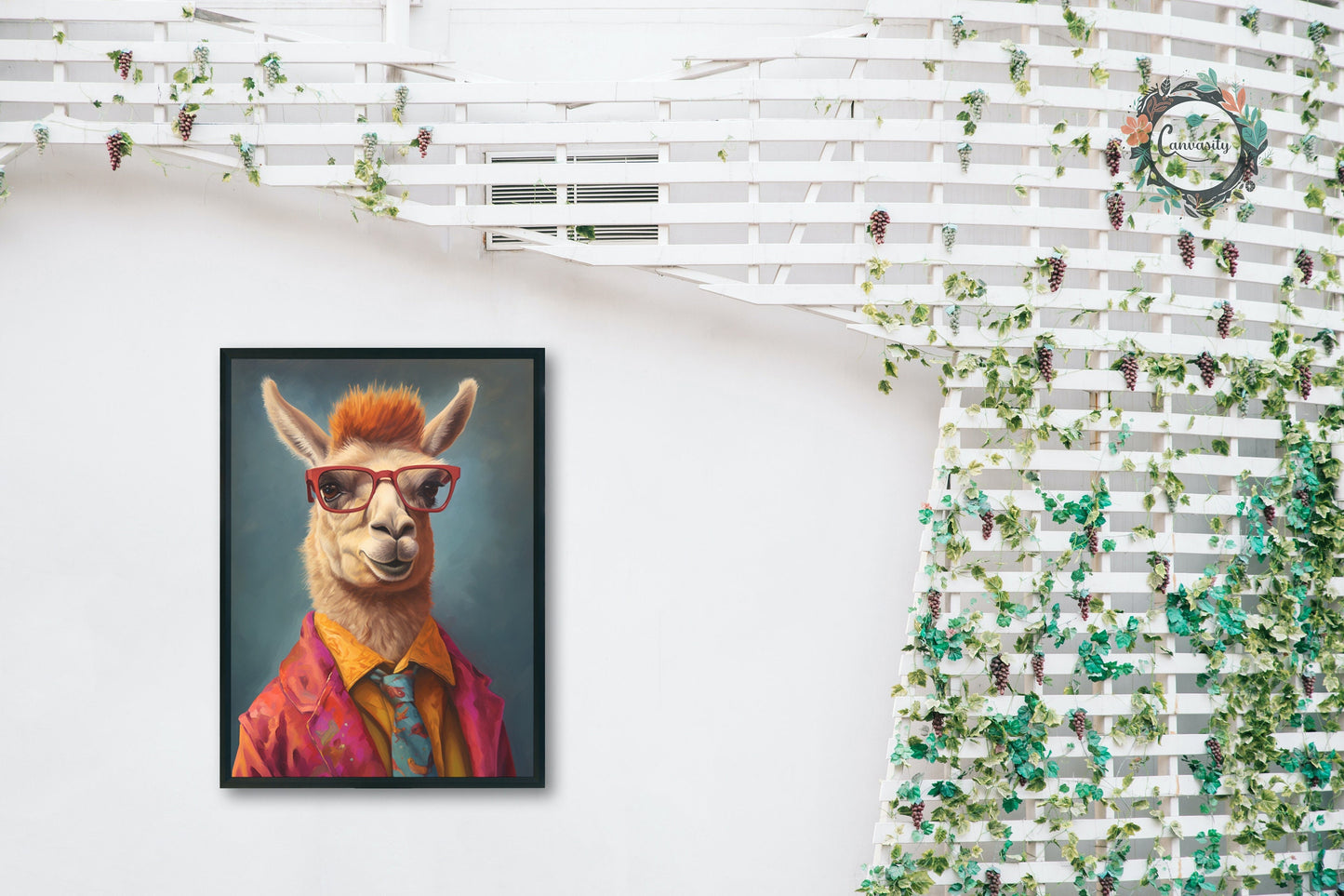 Llama Wearing Glasses & Suit Print. Unframed Premium Watercolor Painting Poster Multicolor Animal Wall Art, Funny Farm Decor, Vintage Farmer - CanvasityCrafts - Free Shipping