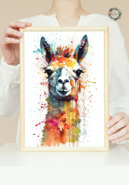 Watercolor Llama - Multicolor Unframed Premium Painting Poster Print - Animal Wall Art, Funny Farm Decor, Colourful Farmer Gift - CanvasityCrafts - Free Shipping