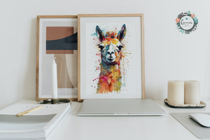 Watercolor Llama - Multicolor Unframed Premium Painting Poster Print - Animal Wall Art, Funny Farm Decor, Colourful Farmer Gift - CanvasityCrafts - Free Shipping