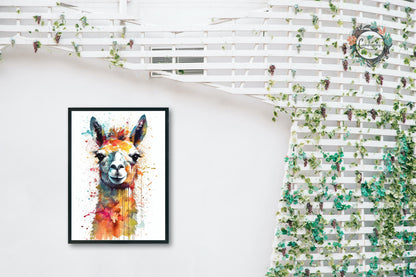 Watercolor Llama - Multicolor Unframed Premium Painting Poster Print - Animal Wall Art, Funny Farm Decor, Colourful Farmer Gift - CanvasityCrafts - Free Shipping