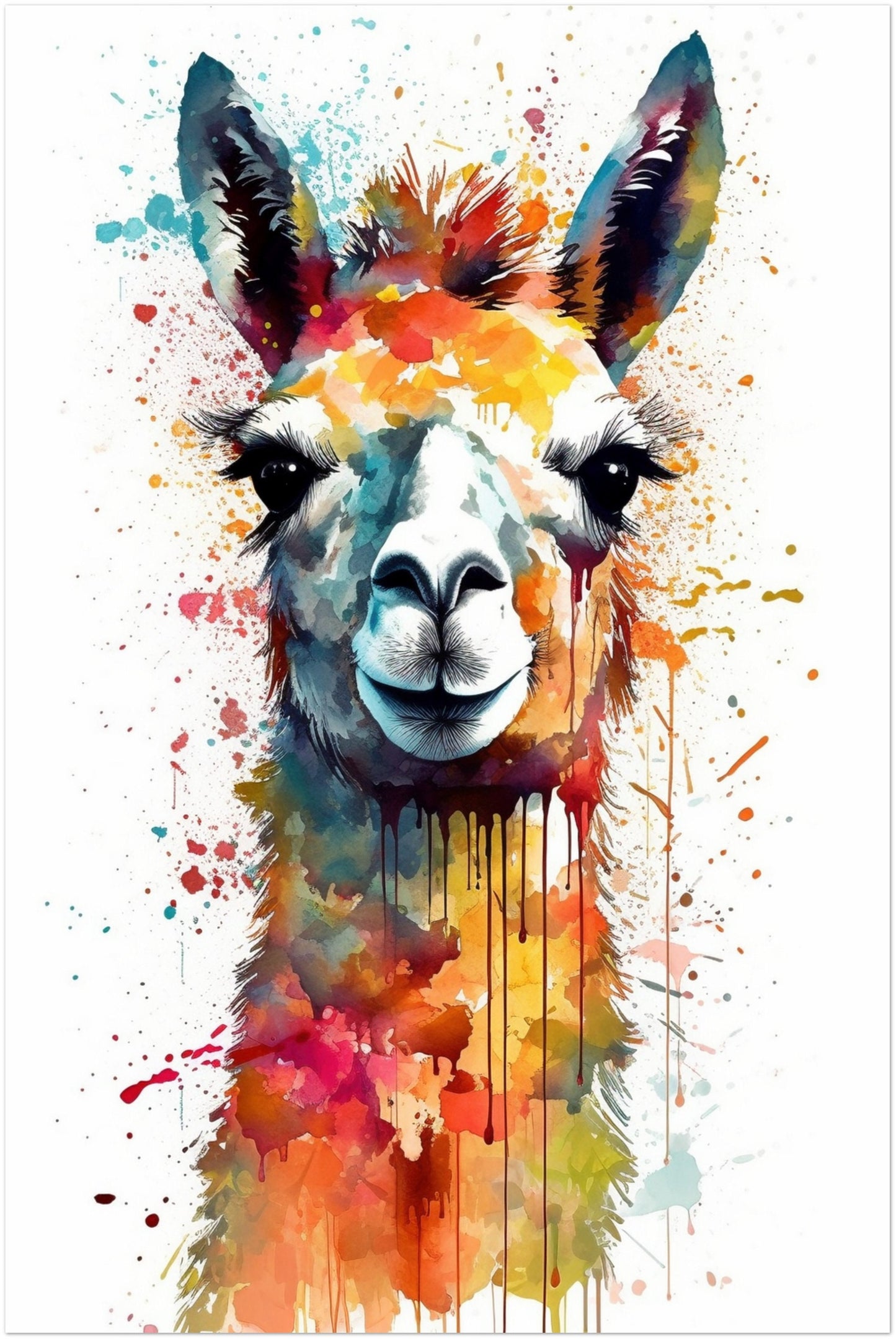 Watercolor Llama - Multicolor Unframed Premium Painting Poster Print - Animal Wall Art, Funny Farm Decor, Colourful Farmer Gift - CanvasityCrafts - Free Shipping