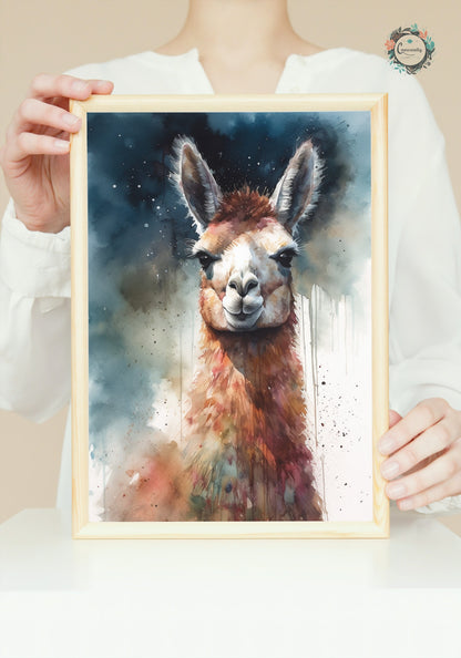 Watercolor Llama - Multicolor Unframed Premium Painting Poster Print - Animal Wall Art, Funny Farm Decor, Colourful Farmer Gift - CanvasityCrafts - Free Shipping