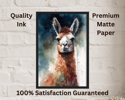 Watercolor Llama - Multicolor Unframed Premium Painting Poster Print - Animal Wall Art, Funny Farm Decor, Colourful Farmer Gift - CanvasityCrafts - Free Shipping