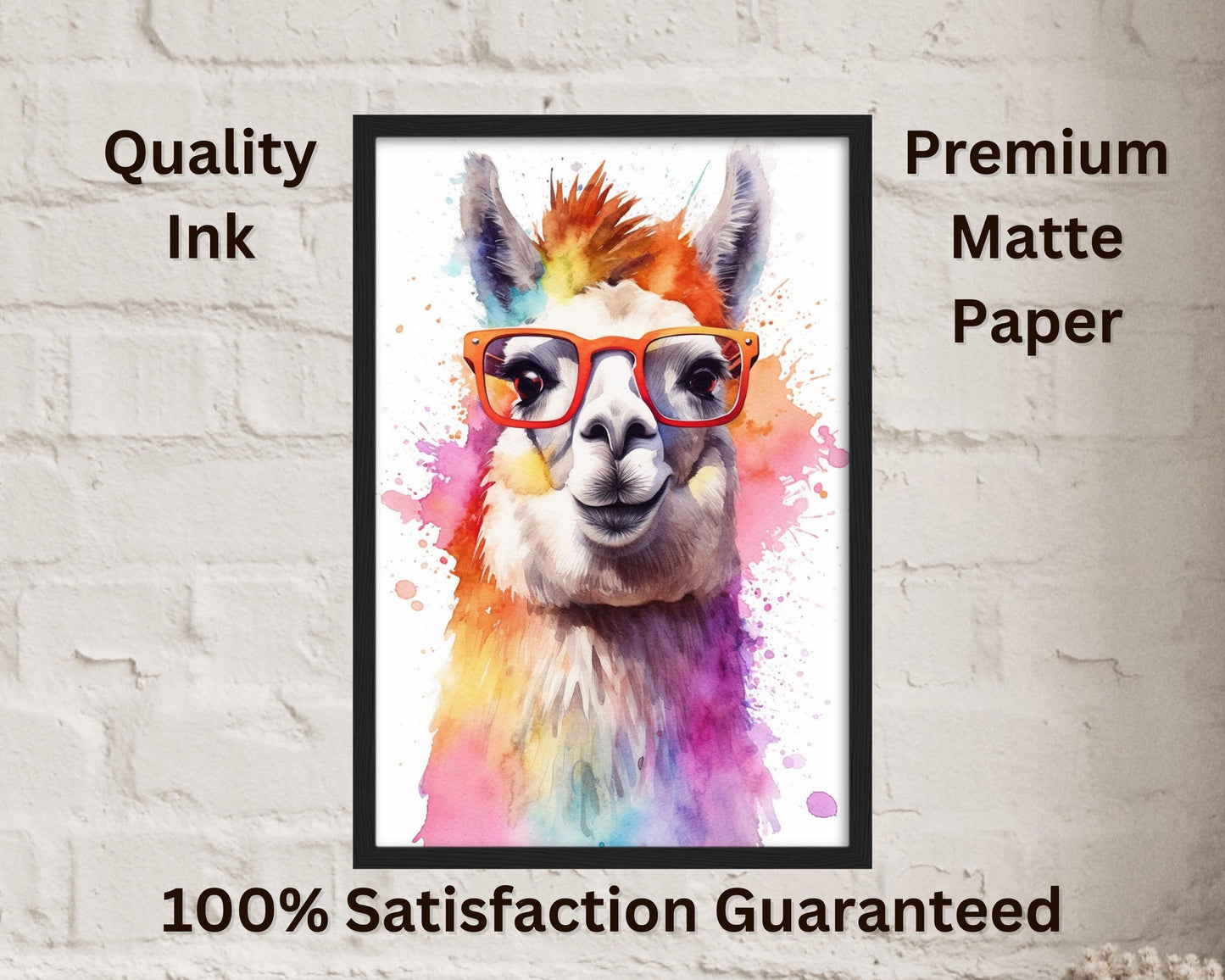 Watercolor Llama with Glasses - Multicolor Unframed Premium Painting Poster Print - Animal Wall Art, Funny Farm Decor, Colourful Farmer Gift - CanvasityCrafts - Free Shipping