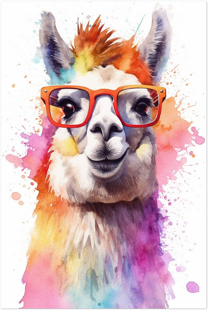 Watercolor Llama with Glasses - Multicolor Unframed Premium Painting Poster Print - Animal Wall Art, Funny Farm Decor, Colourful Farmer Gift - CanvasityCrafts - Free Shipping