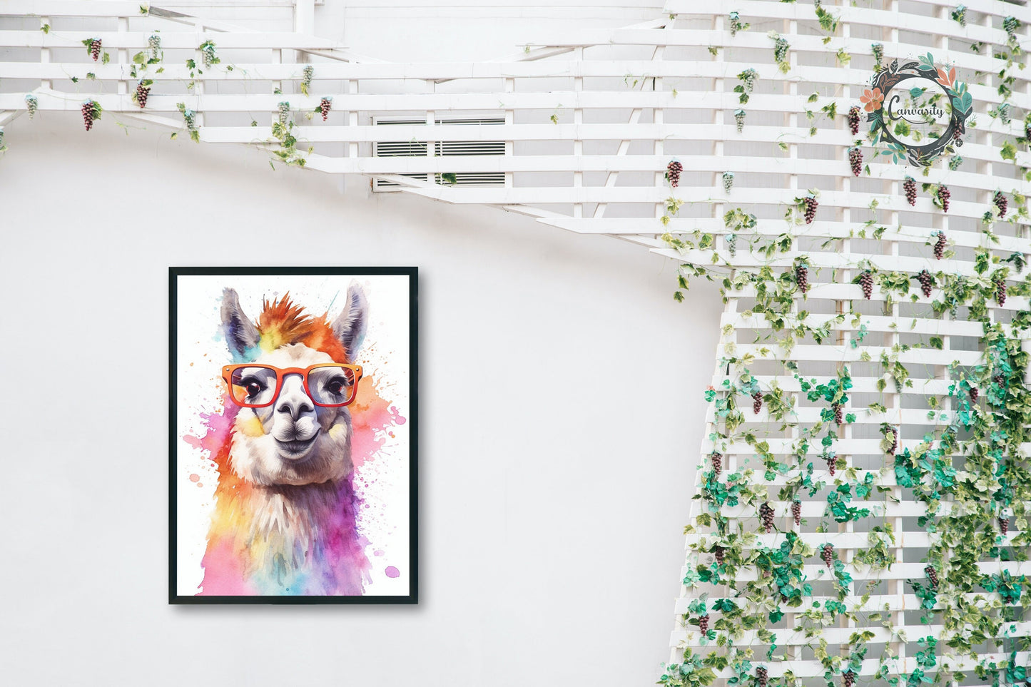 Watercolor Llama with Glasses - Multicolor Unframed Premium Painting Poster Print - Animal Wall Art, Funny Farm Decor, Colourful Farmer Gift - CanvasityCrafts - Free Shipping