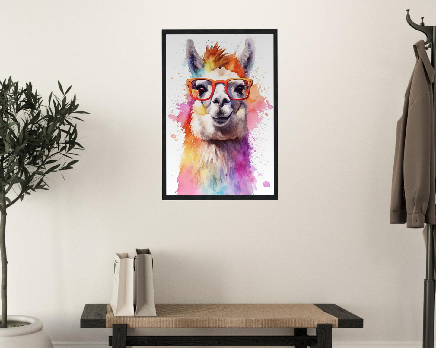 Watercolor Llama with Glasses - Multicolor Unframed Premium Painting Poster Print - Animal Wall Art, Funny Farm Decor, Colourful Farmer Gift - CanvasityCrafts - Free Shipping