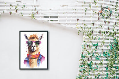 Colorful Llama with Glasses - Multicolor Unframed Premium Painting Poster Print - Animal Wall Art, Funny Farm Decor, Colourful Farmer Gift - CanvasityCrafts - Free Shipping