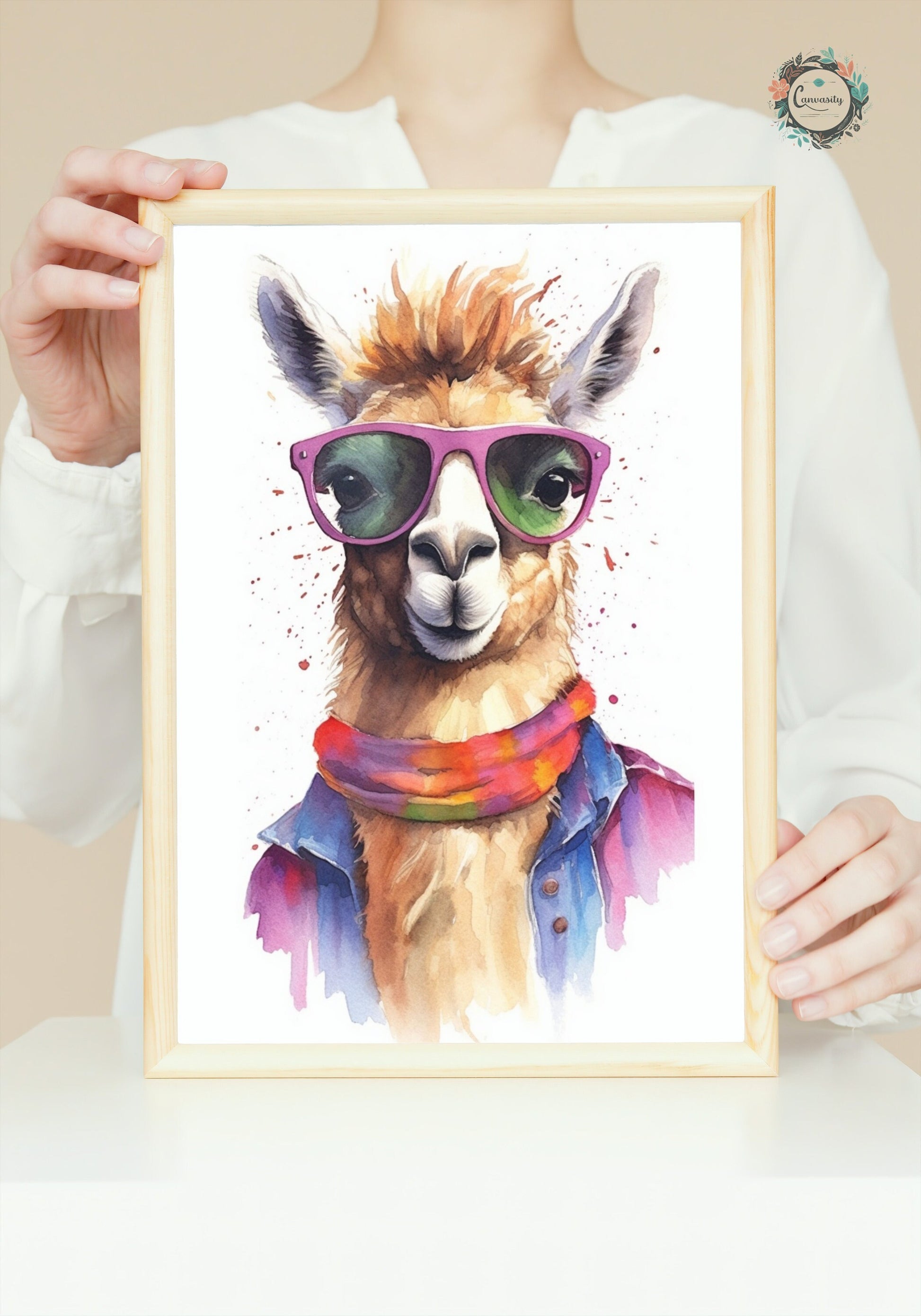 Colorful Llama with Glasses - Multicolor Unframed Premium Painting Poster Print - Animal Wall Art, Funny Farm Decor, Colourful Farmer Gift - CanvasityCrafts - Free Shipping