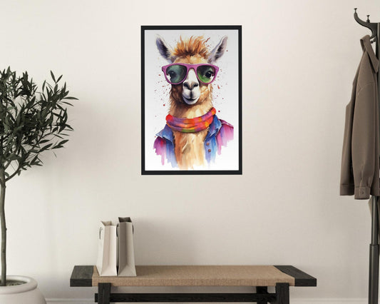 Colorful Llama with Glasses - Multicolor Unframed Premium Painting Poster Print - Animal Wall Art, Funny Farm Decor, Colourful Farmer Gift - CanvasityCrafts - Free Shipping