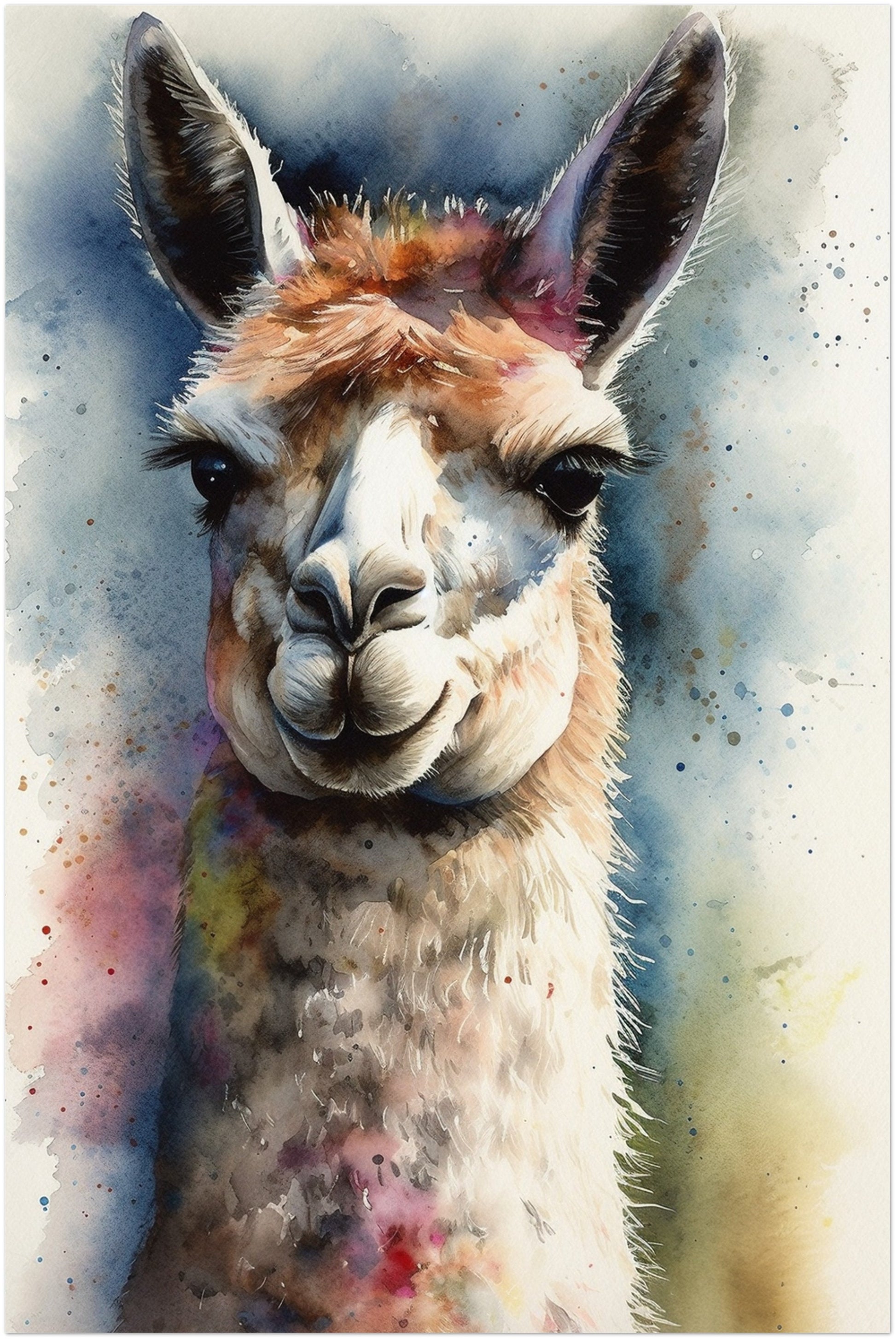 Watercolor Llama Unframed Premium Painting Poster Print - Multicolor Animal Wall Art, Funny Farm Decor, Colourful Farmer Gift - CanvasityCrafts - Free Shipping