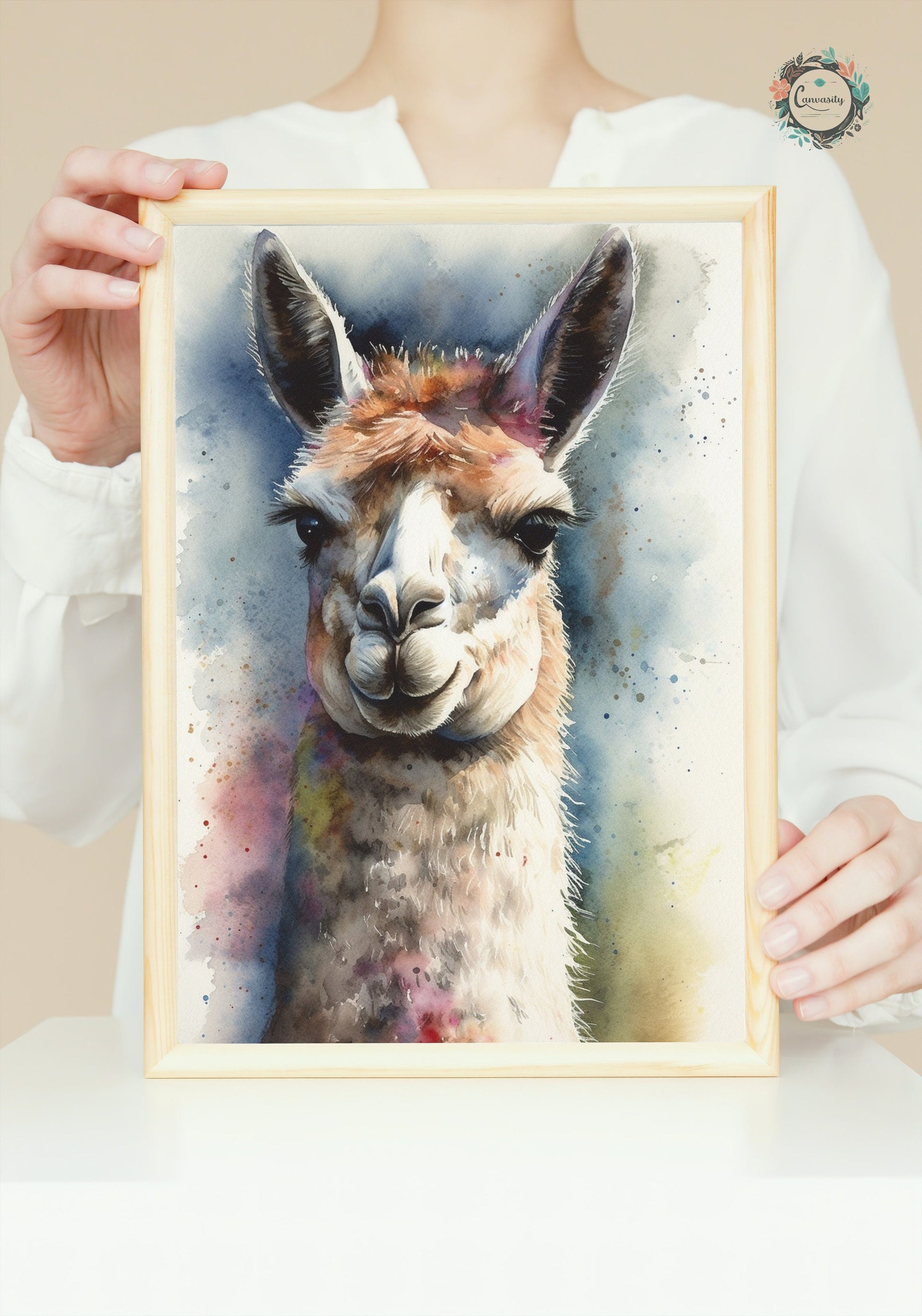 Watercolor Llama Unframed Premium Painting Poster Print - Multicolor Animal Wall Art, Funny Farm Decor, Colourful Farmer Gift - CanvasityCrafts - Free Shipping