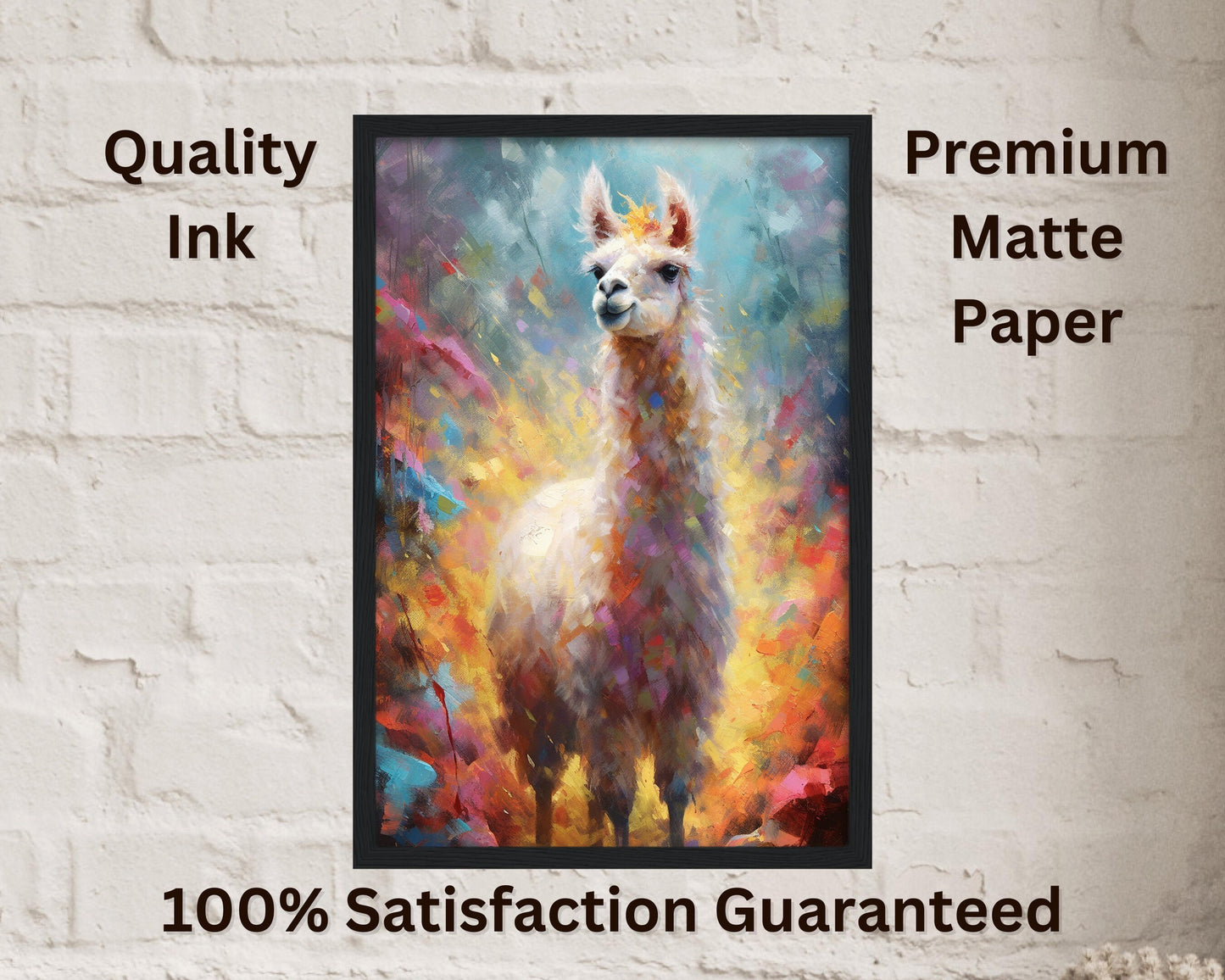 Watercolor Llama Unframed Premium Pop Art Painting Poster Print - Multicolor Animal Wall Art, Funny Farm Decor, Colourful Farmer Gift - CanvasityCrafts - Free Shipping