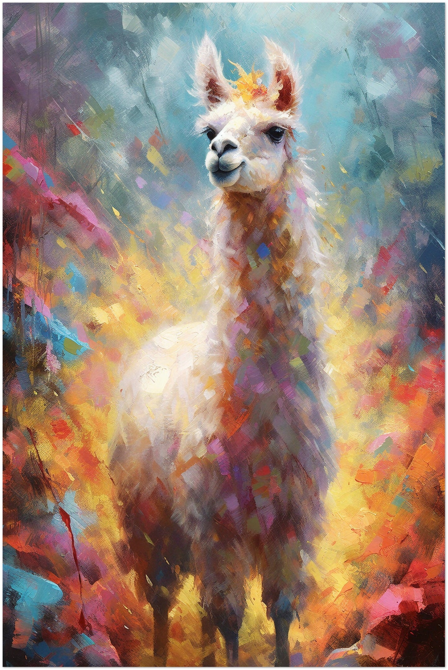 Watercolor Llama Unframed Premium Pop Art Painting Poster Print - Multicolor Animal Wall Art, Funny Farm Decor, Colourful Farmer Gift - CanvasityCrafts - Free Shipping