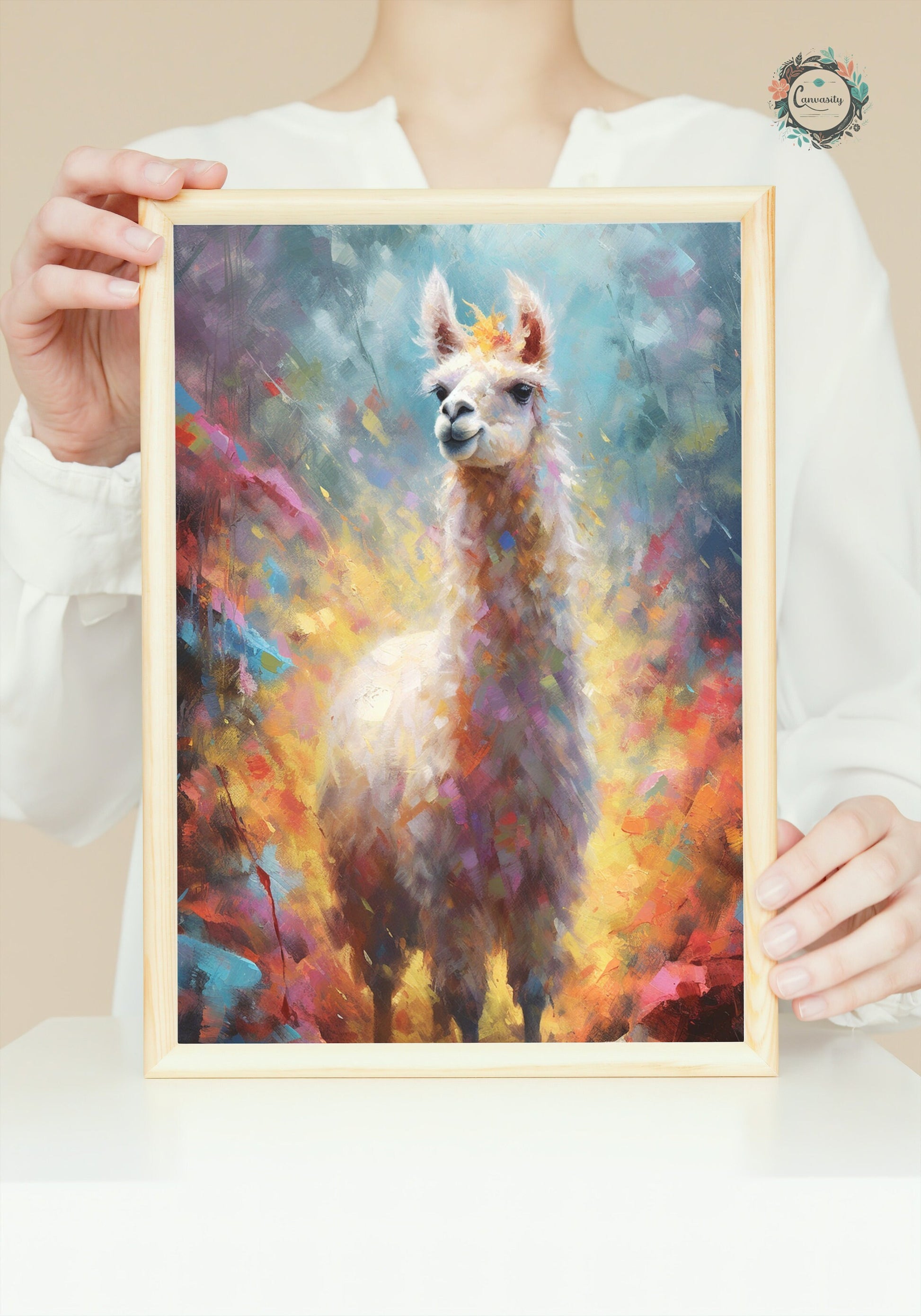 Watercolor Llama Unframed Premium Pop Art Painting Poster Print - Multicolor Animal Wall Art, Funny Farm Decor, Colourful Farmer Gift - CanvasityCrafts - Free Shipping