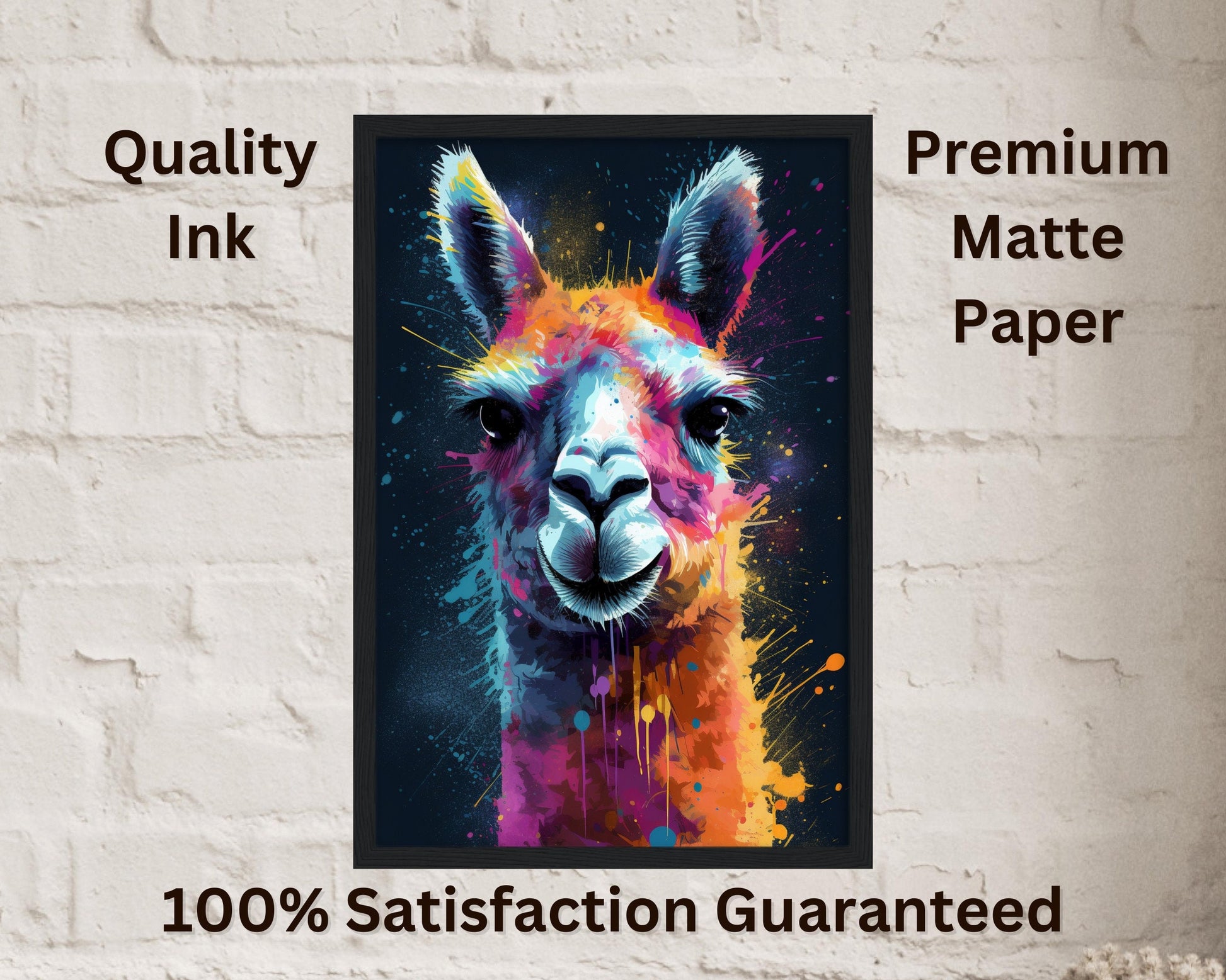 Pop Art Llama Unframed Premium Watercolor Painting Poster Print - Multicolor Animal Wall Art, Funny Farm Decor, Colourful Farmer Gift - CanvasityCrafts - Free Shipping