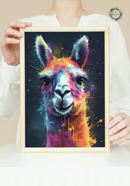 Pop Art Llama Unframed Premium Watercolor Painting Poster Print - Multicolor Animal Wall Art, Funny Farm Decor, Colourful Farmer Gift - CanvasityCrafts - Free Shipping