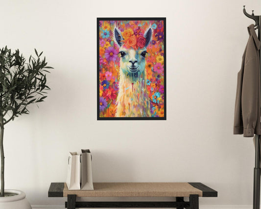 Pop Art Llama with Flowers Unframed Premium Watercolor Painting Poster Print - Multicolor Animal Wall Art, Funny Farm Decor, Farmer Gift - CanvasityCrafts - Free Shipping