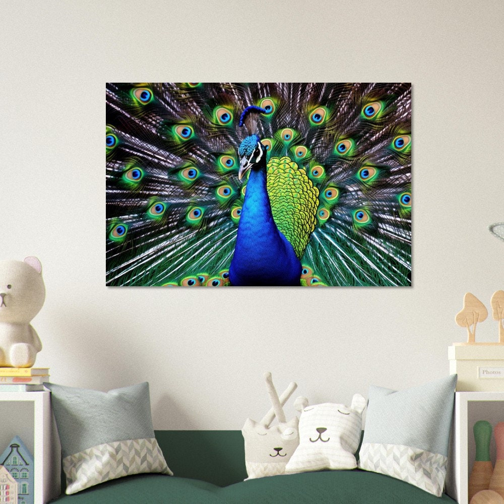 Peacock Wall Art Print - Unframed Colorful Gift for Bird Lovers, Farmer, Mom or Dad, Bird Painting - CanvasityCrafts - Free Shipping