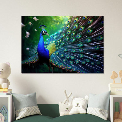 Majestic Peacock Wall Art Print - Unframed Colorful Gift for Bird Lovers, Farmer, Mom or Dad, Bird Painting - CanvasityCrafts - Free Shipping