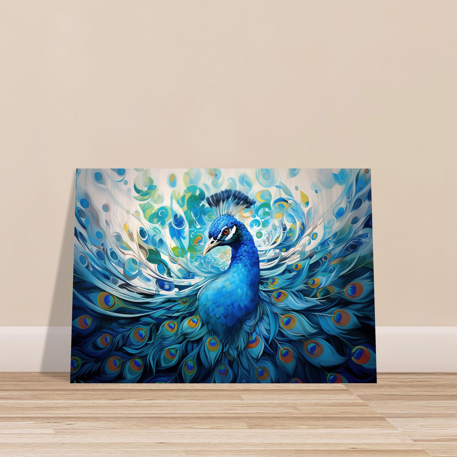 Incredible Peacock Wall Art Print - Unframed Colorful Blue Swirls Gift for Bird Lovers, Farmer, Mom or Dad, Bird Painting - CanvasityCrafts - Free Shipping