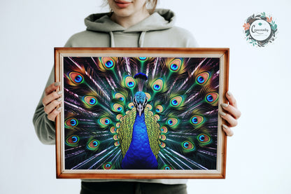 Impressive Peacock Wall Art Print - Unframed Gorgeous Vibrant Gift for Bird Lovers, Farmer, Mom or Dad, Bird Painting - CanvasityCrafts - Free Shipping