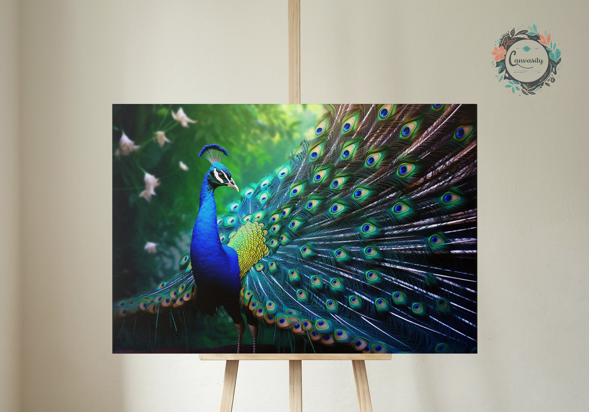 Majestic Peacock Wall Art Print - Unframed Colorful Gift for Bird Lovers, Farmer, Mom or Dad, Bird Painting - CanvasityCrafts - Free Shipping