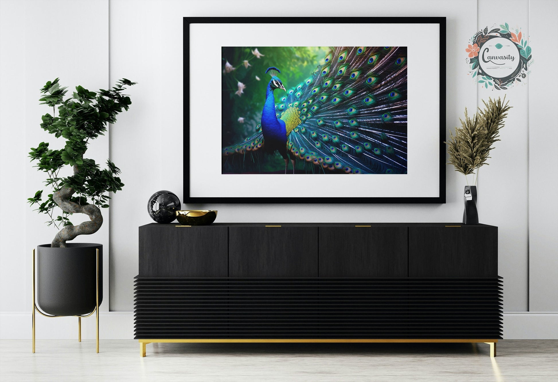 Majestic Peacock Wall Art Print - Unframed Colorful Gift for Bird Lovers, Farmer, Mom or Dad, Bird Painting - CanvasityCrafts - Free Shipping