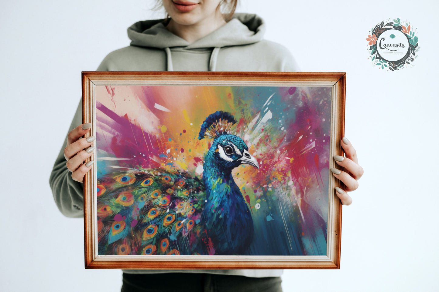 Watercolor Peacock Wall Art Print - Unframed Colorful Gift for Bird Lovers, Farmer, Mom or Dad, Bird Painting - CanvasityCrafts - Free Shipping