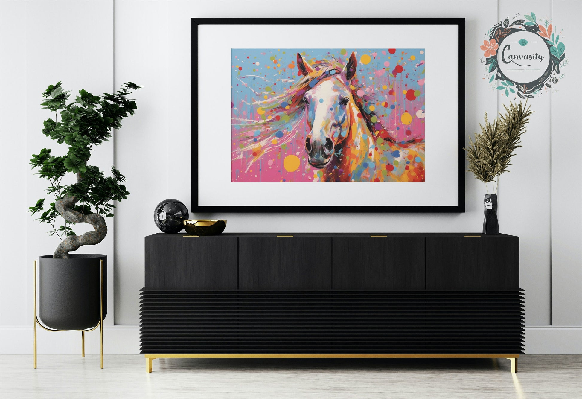 Colorful Horse Poster. Rainbow Animal Wall Art Floral Print. Gift for horse rider, farmer, mom. Farm Nursery Decor, Bedroom, Splatter Paint - CanvasityCrafts - Free Shipping