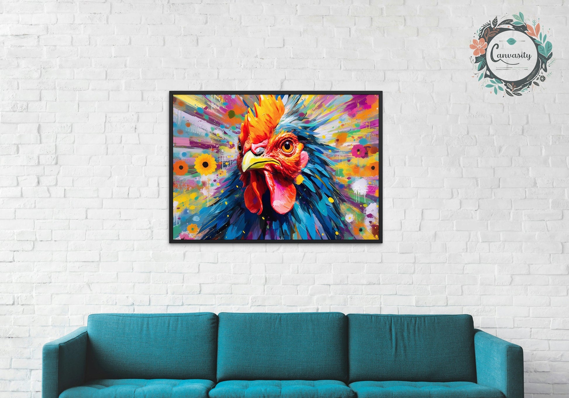 Colorful Rooster Poster. Rainbow Animal Wall Art Floral Print. chicken lover, farmer, mom gift. Nursery Print, Bedroom Bathroom Office Art - CanvasityCrafts - Free Shipping