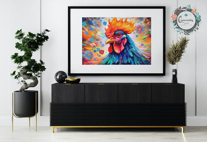 Multi-colour Rooster Poster Print. Colourful Animal Wall Art for Chicken lover, farmer, mom gift. Pop Art Watercolor Watercolour Farm Decor - CanvasityCrafts - Free Shipping