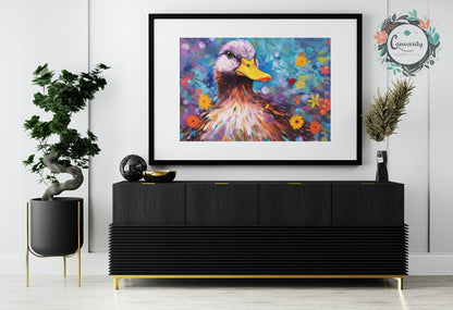 Colorful Duck Poster. Rainbow Animal Wall Art Floral Print. Gift for duck lover, farmer, mom. Nursery Print, Bedroom Bathroom Office Art - CanvasityCrafts - Free Shipping