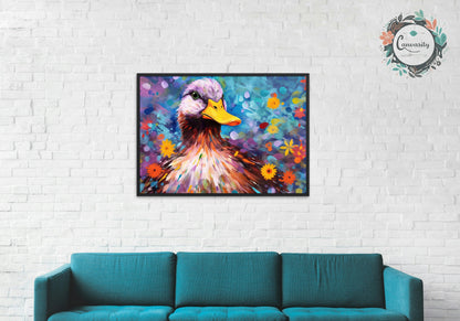 Colorful Duck Poster. Rainbow Animal Wall Art Floral Print. Gift for duck lover, farmer, mom. Nursery Print, Bedroom Bathroom Office Art - CanvasityCrafts - Free Shipping