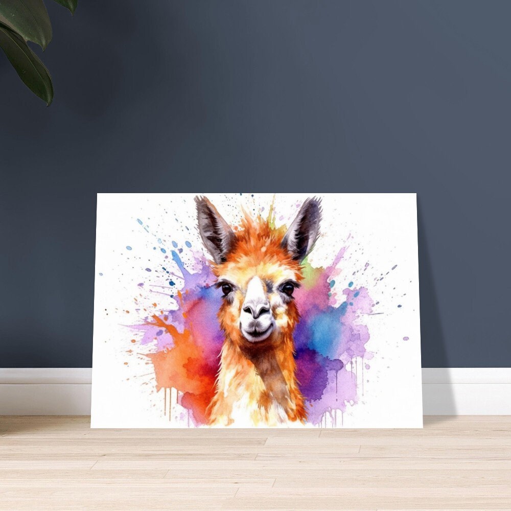 Watercolor Happy Llama Print - Colorful Animal Wall Art Painting Poster, Farmer Gift, Alpaca Funny Farm Decor - CanvasityCrafts - Free Shipping