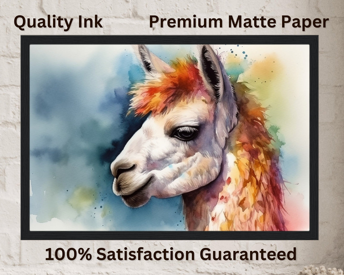 Watercolor Llama Unframed Print - Colorful Animal Wall Art Painting Poster, Farm Farmer Gift, Multicolor Funny Llama - CanvasityCrafts - Free Shipping