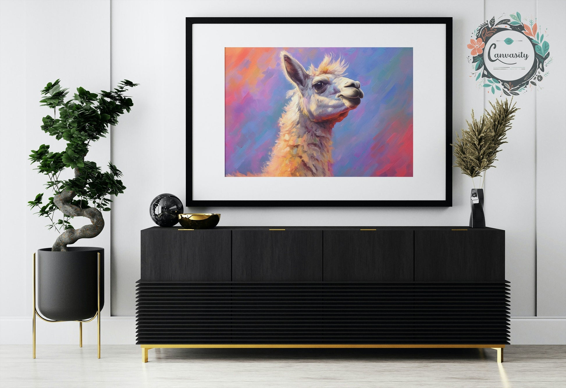 Watercolor Llama Print Square or Landscape - Colorful Animal Wall Art Painting Poster, Farm Farmer Gift, Funny Llama - CanvasityCrafts - Free Shipping