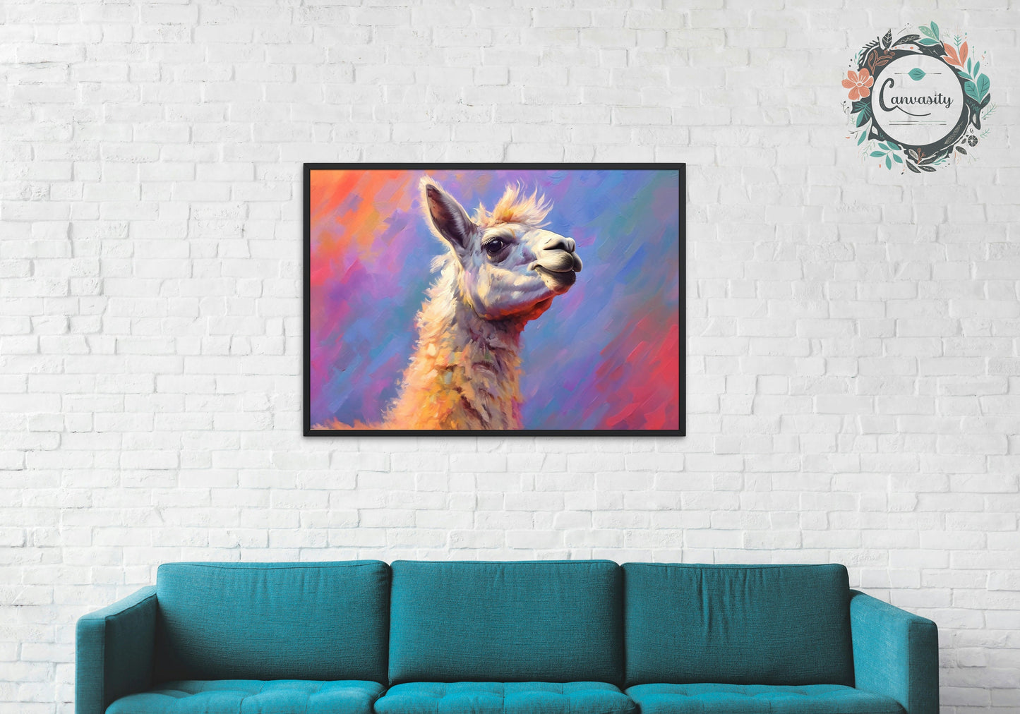 Watercolor Llama Print Square or Landscape - Colorful Animal Wall Art Painting Poster, Farm Farmer Gift, Funny Llama - CanvasityCrafts - Free Shipping